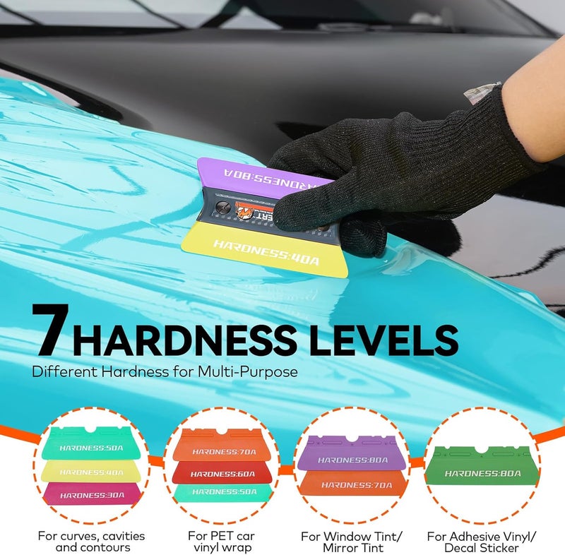 WRAPXPERT Vinyl Wrap Squeegee Vinyl Wrap Tools Felt Squeegee for Car Wrap Magnet Tint Squeegee, 7 Hardness Removable Dual-Side Vinyl Wrapping Kits Window Tint Tools Decal Smoothing Scraper - Image 4